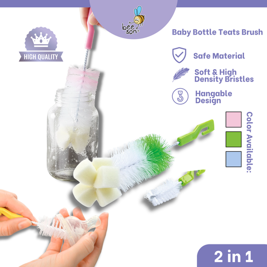 Beeson 2in1 Baby Bottle & Teats Cleaning Brush With Sponge 11234