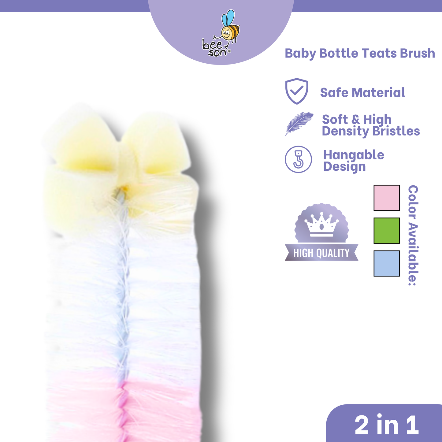 Beeson 2in1 Baby Bottle & Teats Cleaning Brush With Sponge 11234