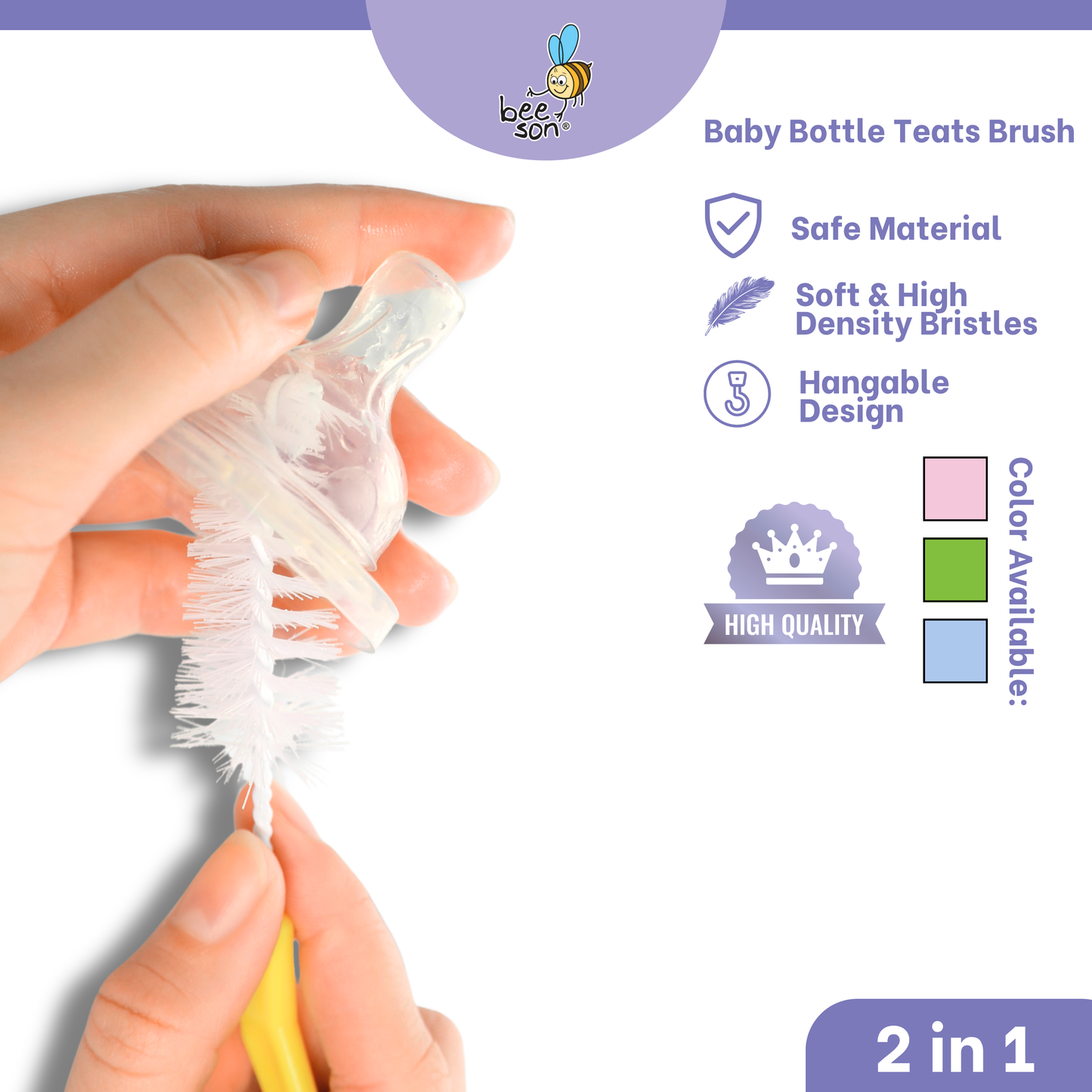 Beeson 2in1 Baby Bottle & Teats Cleaning Brush With Sponge 11234