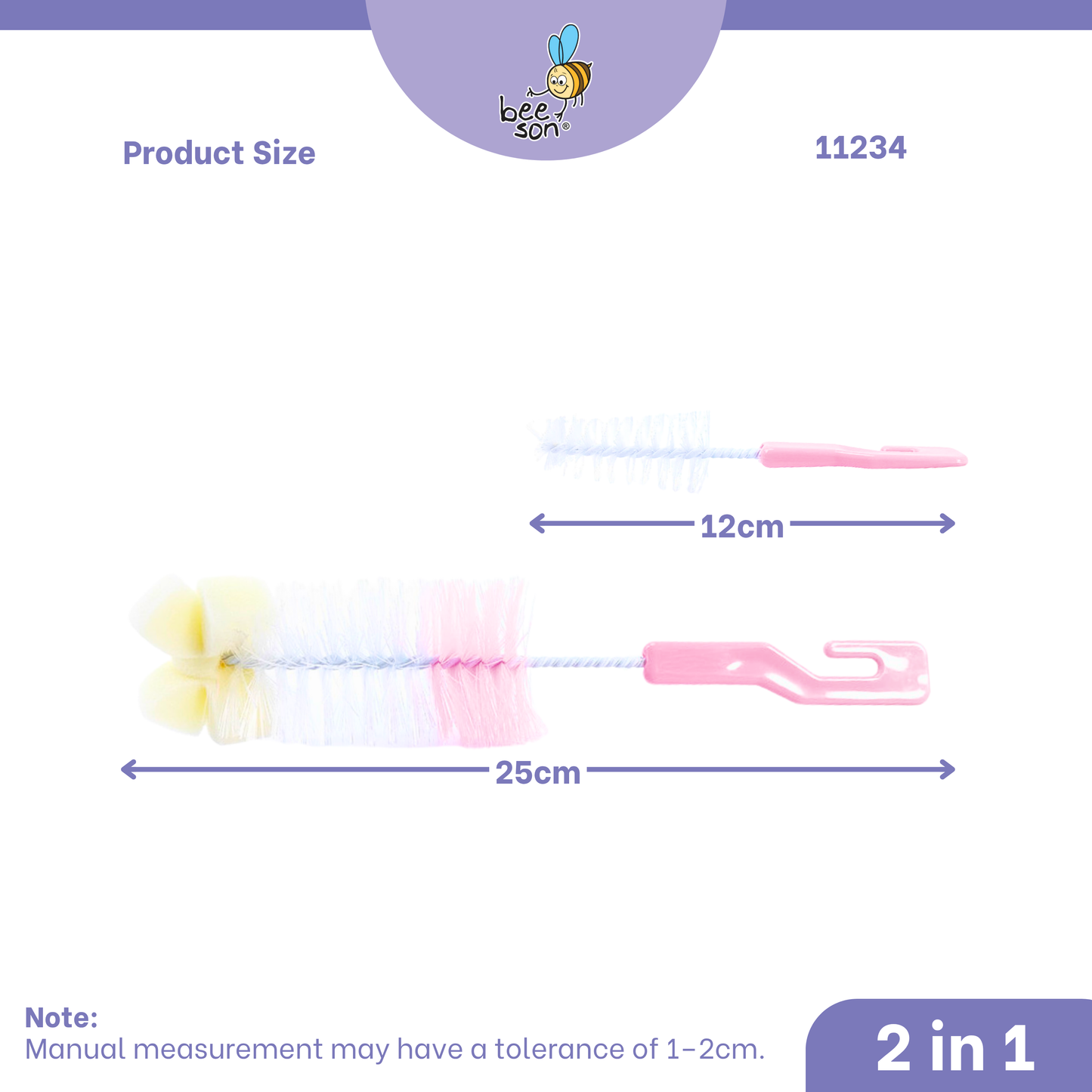 Beeson 2in1 Baby Bottle & Teats Cleaning Brush With Sponge 11234