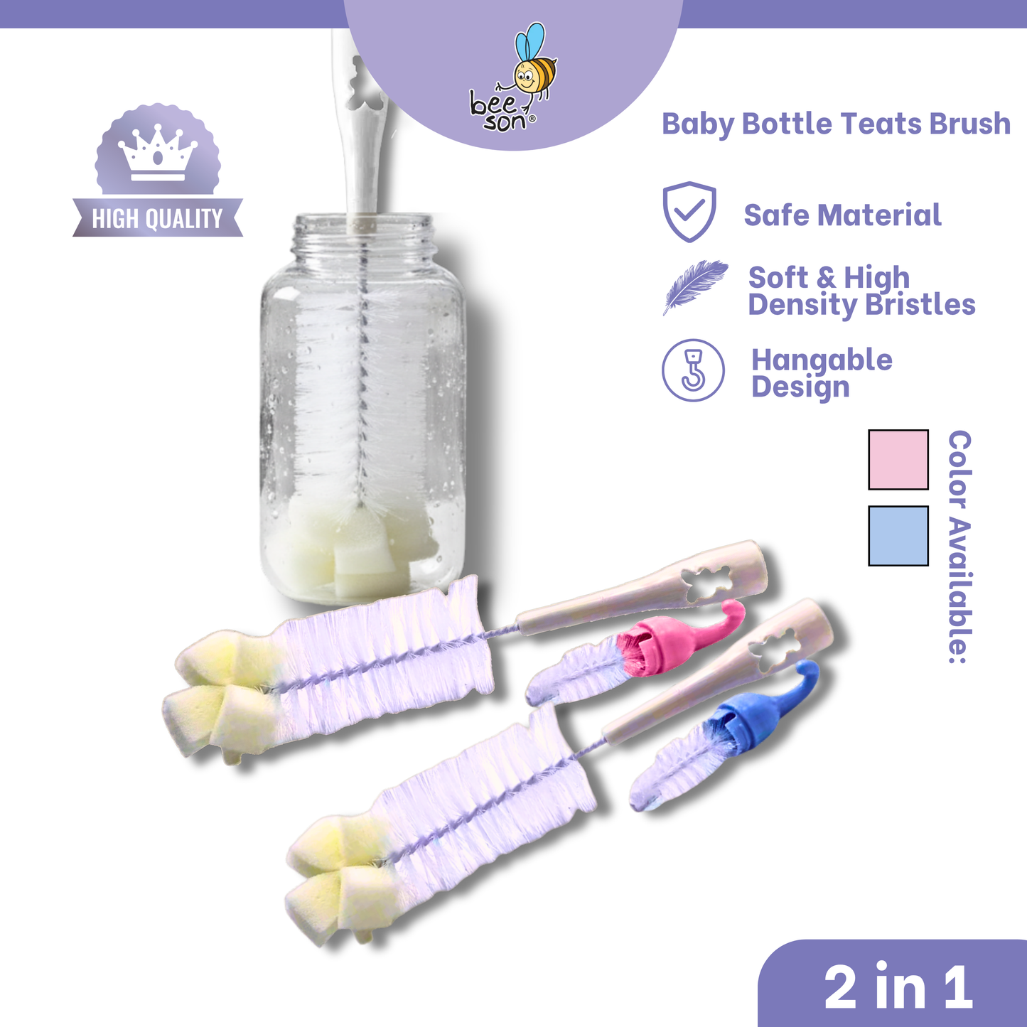 Beeson 2in1 Baby Bottle & Teats Cleaning Brush With Sponge 11237