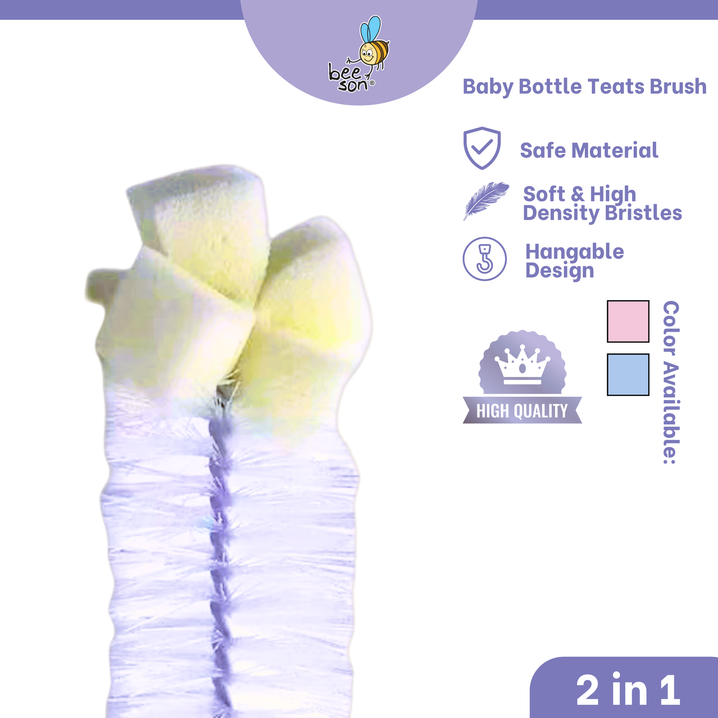 Beeson 2in1 Baby Bottle & Teats Cleaning Brush With Sponge 11237