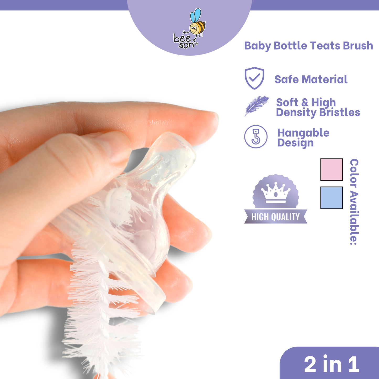 Beeson 2in1 Baby Bottle & Teats Cleaning Brush With Sponge 11237