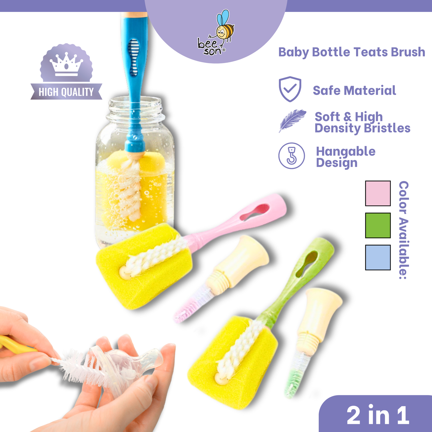 Beeson 2in1 Baby Bottle & Teats Cleaning Sponge Brush 11246