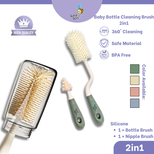Beeson 2in1 Baby Bottle & Teats Cleaning Silicone Brush With 360° Rotating Handle | 11247