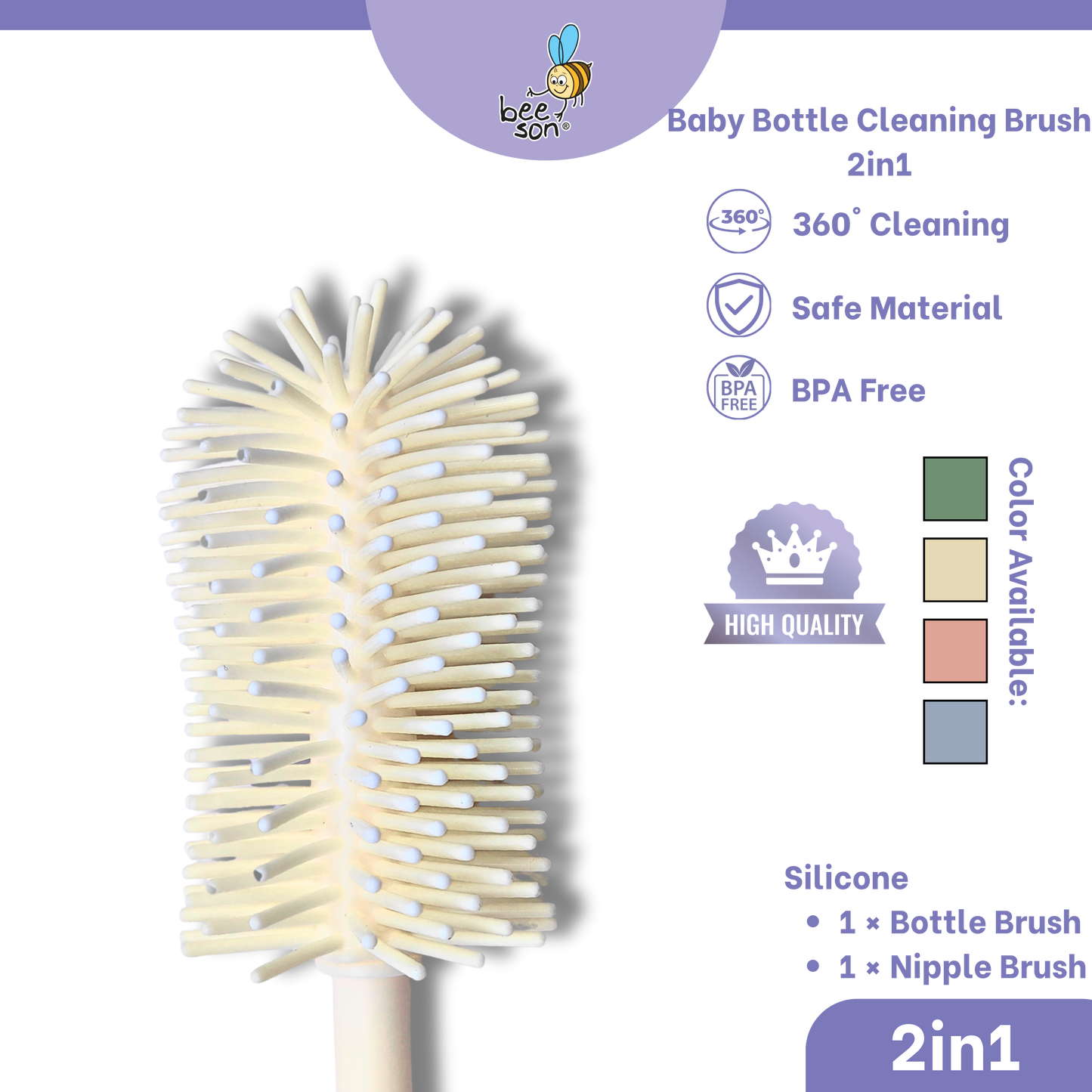 Beeson 2in1 Baby Bottle & Teats Cleaning Silicone Brush With 360° Rotating Handle | 11247