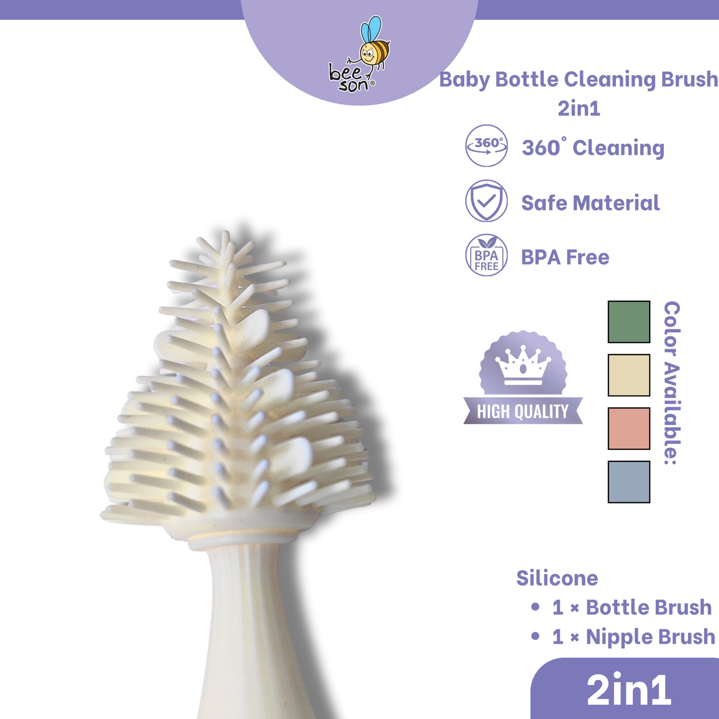 Beeson 2in1 Baby Bottle & Teats Cleaning Silicone Brush With 360° Rotating Handle | 11247