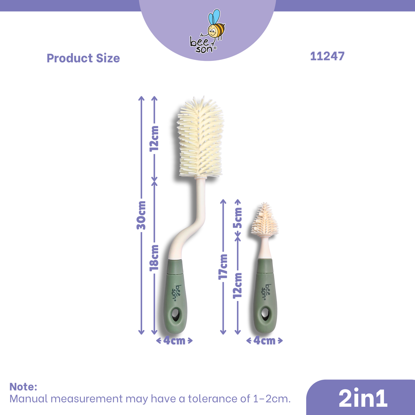 Beeson 2in1 Baby Bottle & Teats Cleaning Silicone Brush With 360° Rotating Handle | 11247