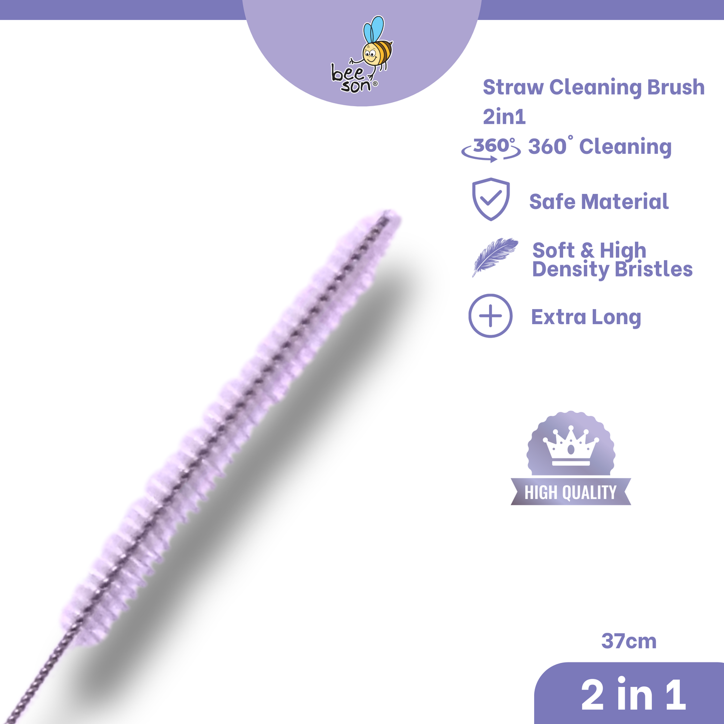 Beeson 2in1 37cm Stainless Steel Straw Cleaning Brush 11253