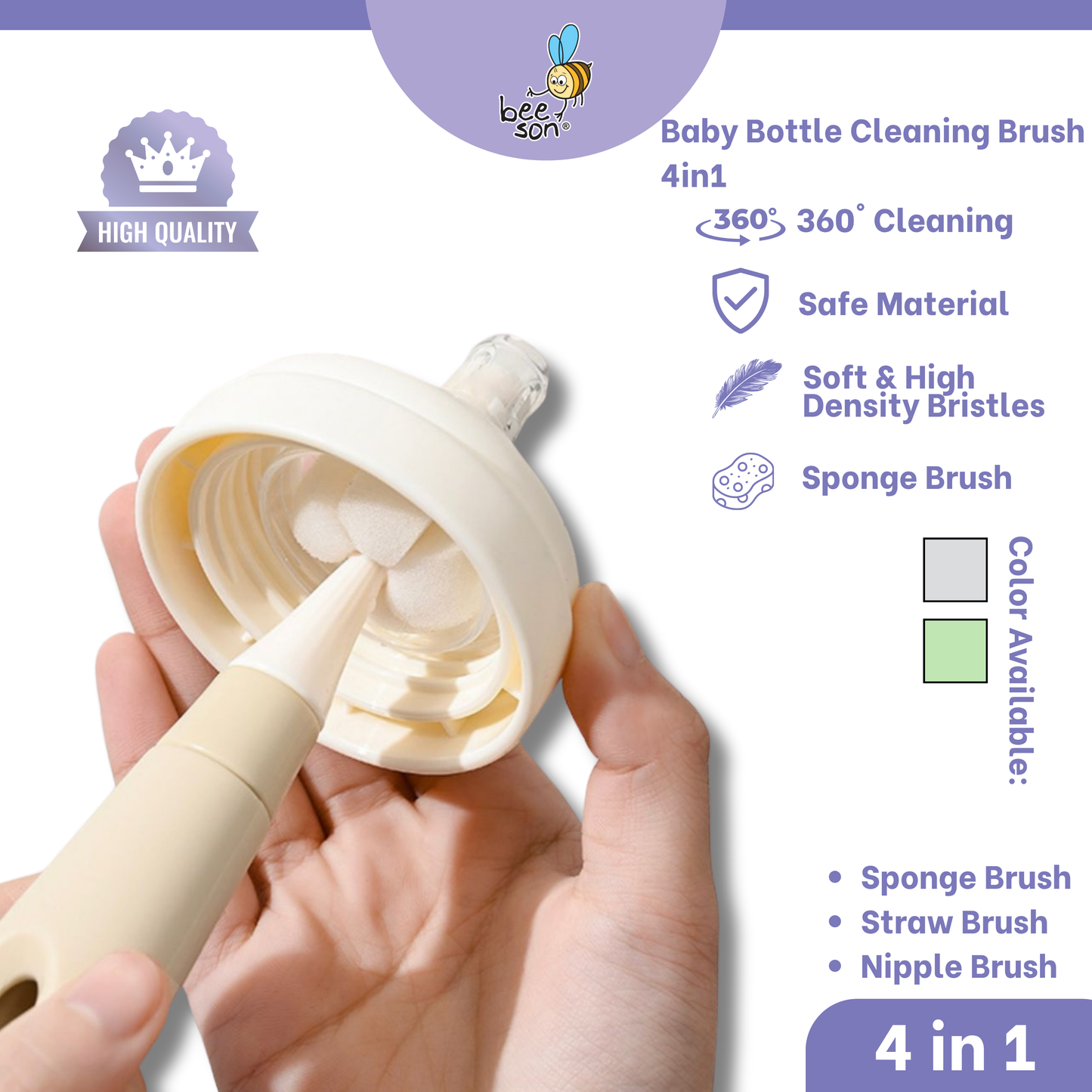 Beeson 4in1 Baby 360° Bottle & Teats Cleaning Sponge Brush 11254