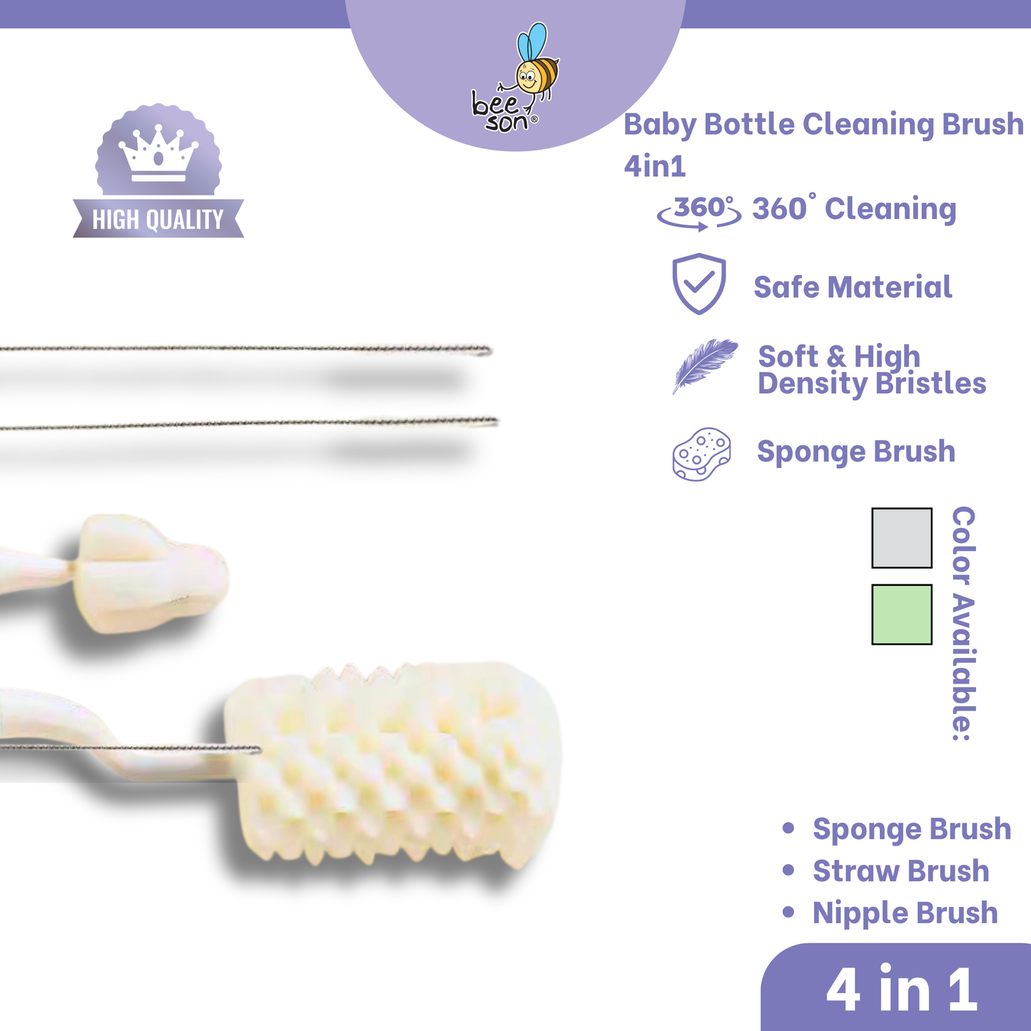 Beeson 4in1 Baby 360° Bottle & Teats Cleaning Sponge Brush 11254