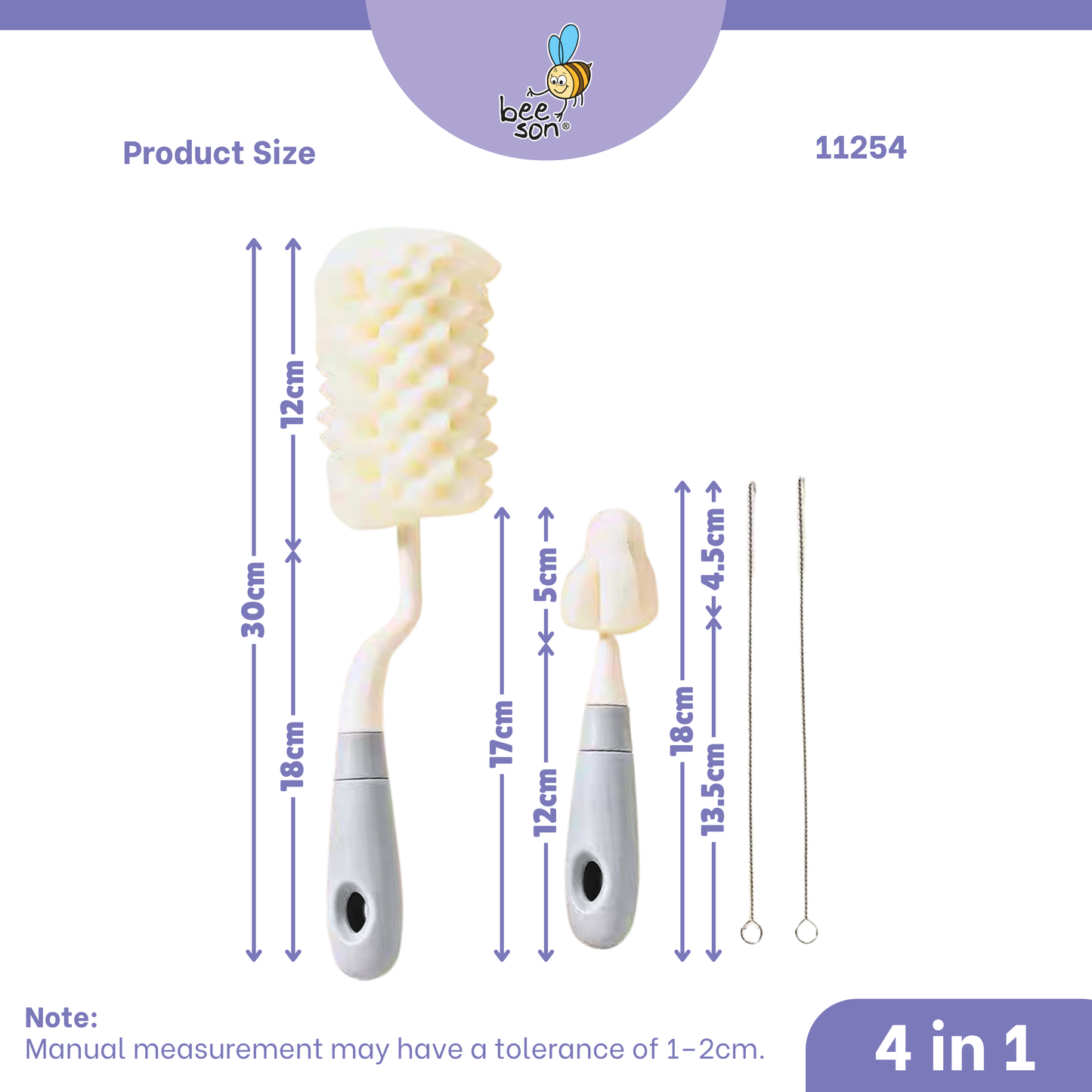Beeson 4in1 Baby 360° Bottle & Teats Cleaning Sponge Brush 11254