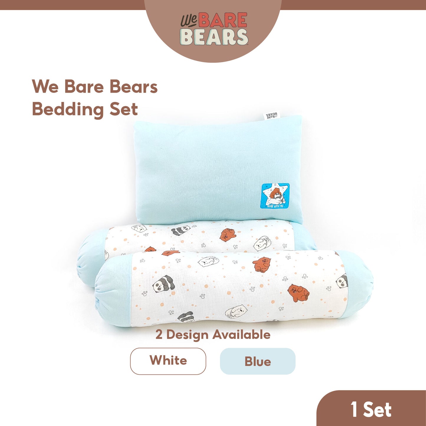 We Bare Bear 3in1 Baby Bedding Set With Pillow & Bolsters 30091 30093