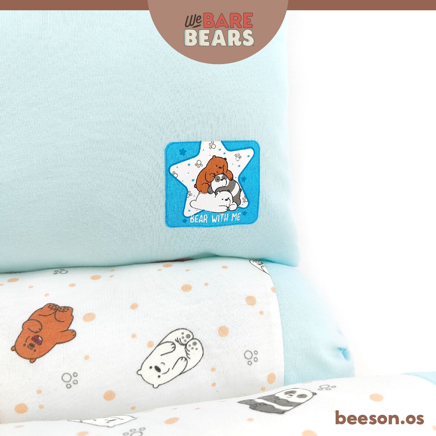 We Bare Bear 3in1 Baby Bedding Set With Pillow & Bolsters 30091 30093