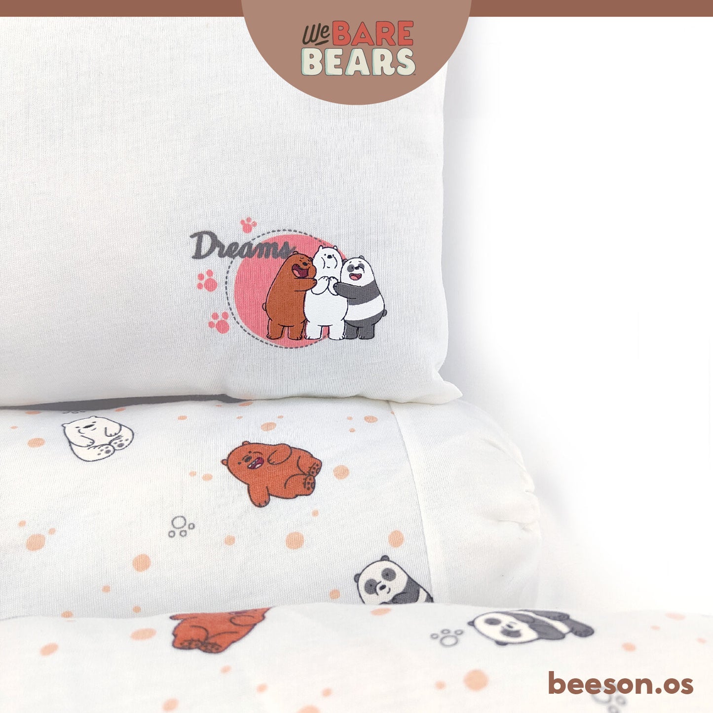 We Bare Bear 3in1 Baby Bedding Set With Pillow & Bolsters 30091 30093
