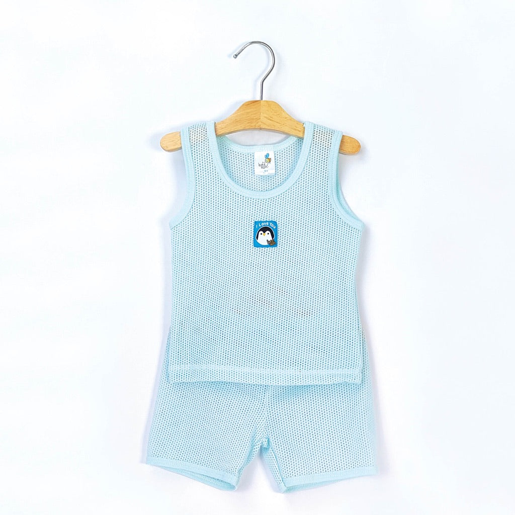 Beeson Newborn Baby Boy Eyelet Singlet with Short Pants Suit Set www.beeson .my