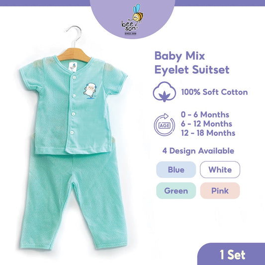 Beeson Newborn Baby Boy / Girl Mixed Eyelet Short Sleeve with Long Pants Suit Set 13192