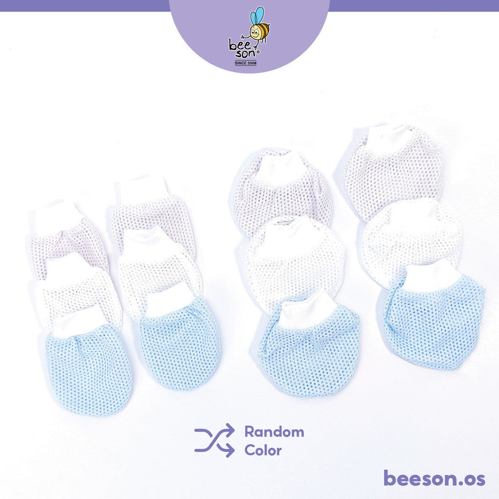 Beeson 3in1 Newborn Baby Eyelet Mittens & Booties Set Mix Colour 10571 AB