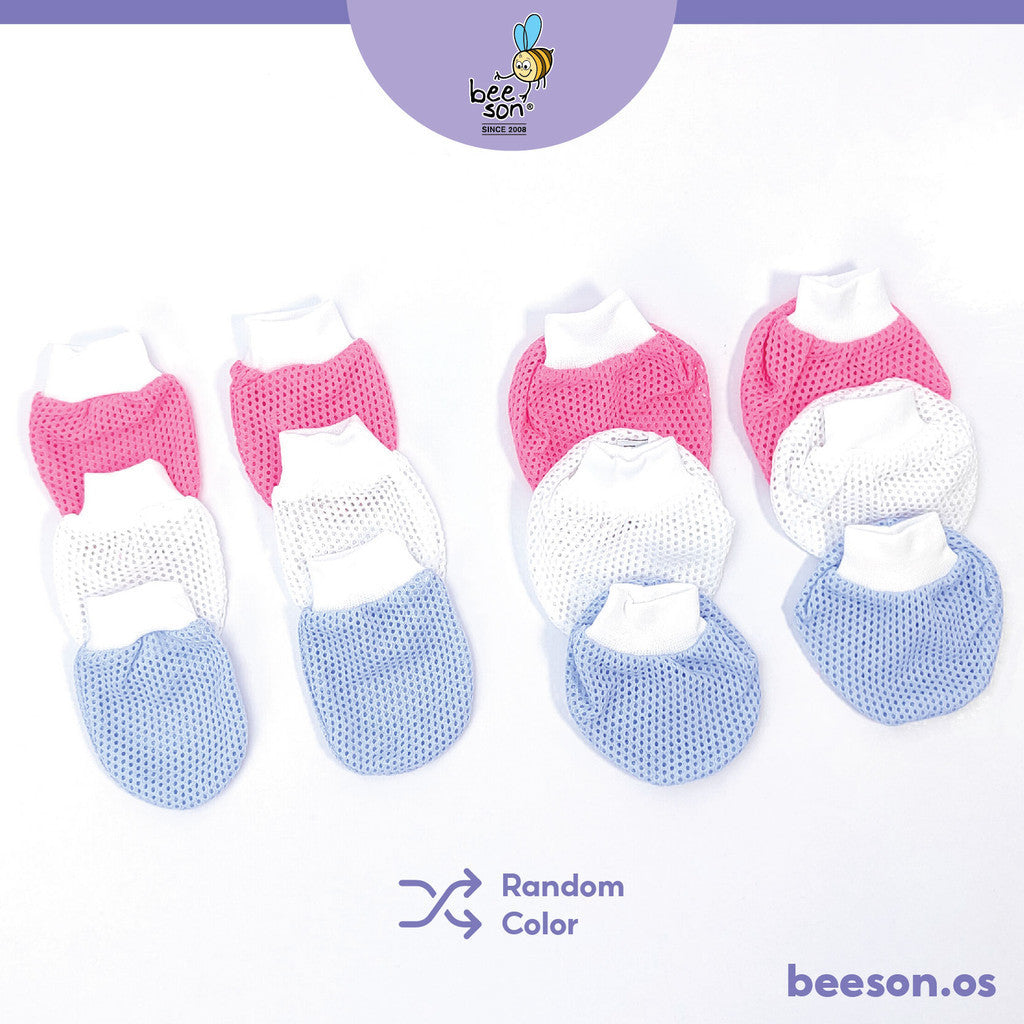 Beeson 3in1 Newborn Baby Eyelet Mittens & Booties Set Mix Colour 10571 AB