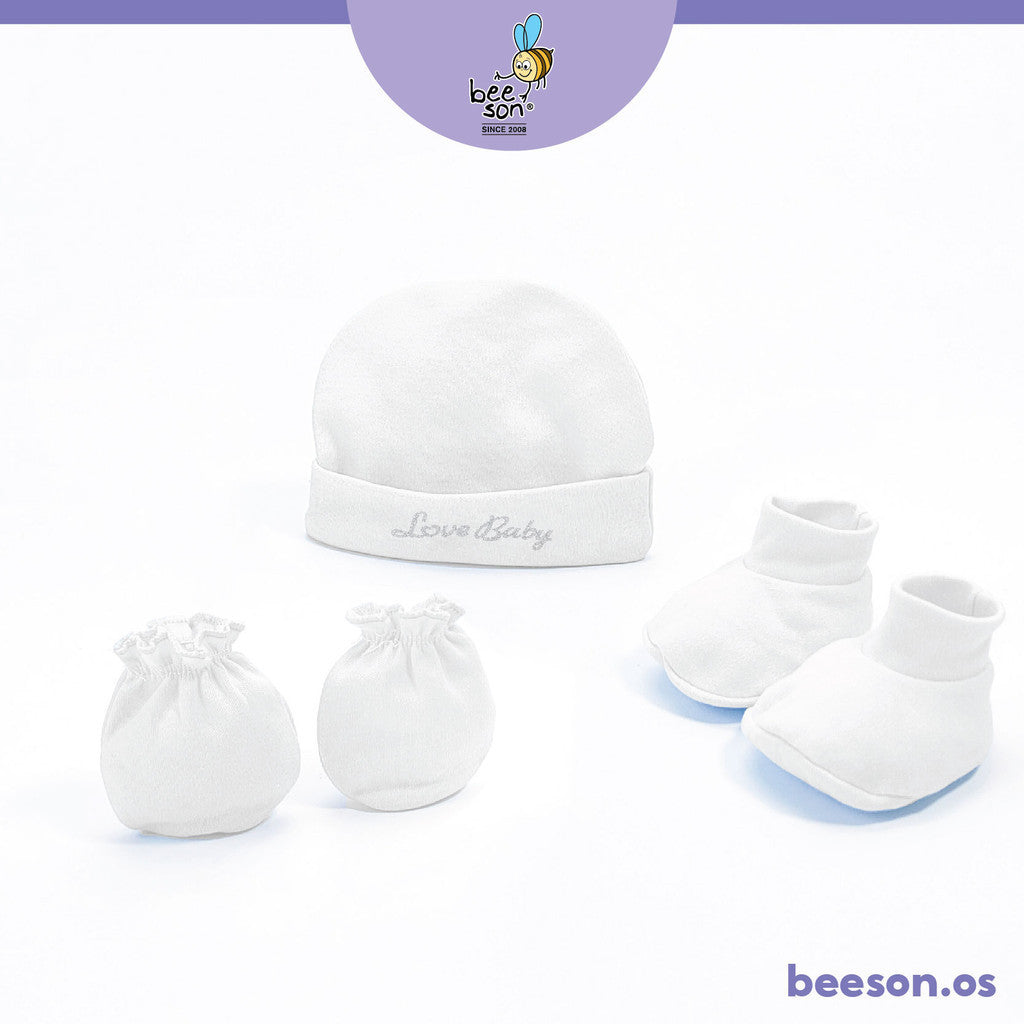 Beeson 3in1 Newborn Love Baby Mittens Booties with Bonnet Set 10555 10555 White