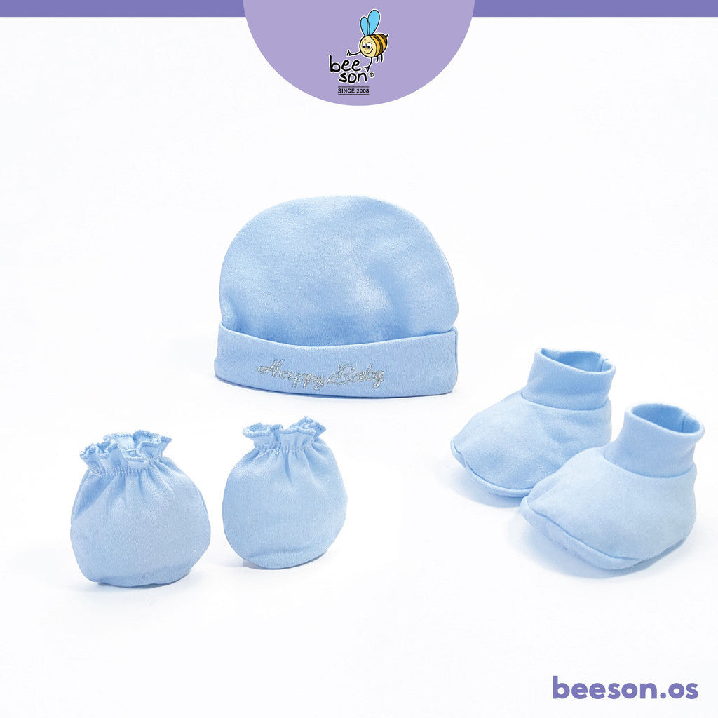 Beeson 3in1 Newborn Happy Baby Mittens & Booties with Bonnet Set 10554