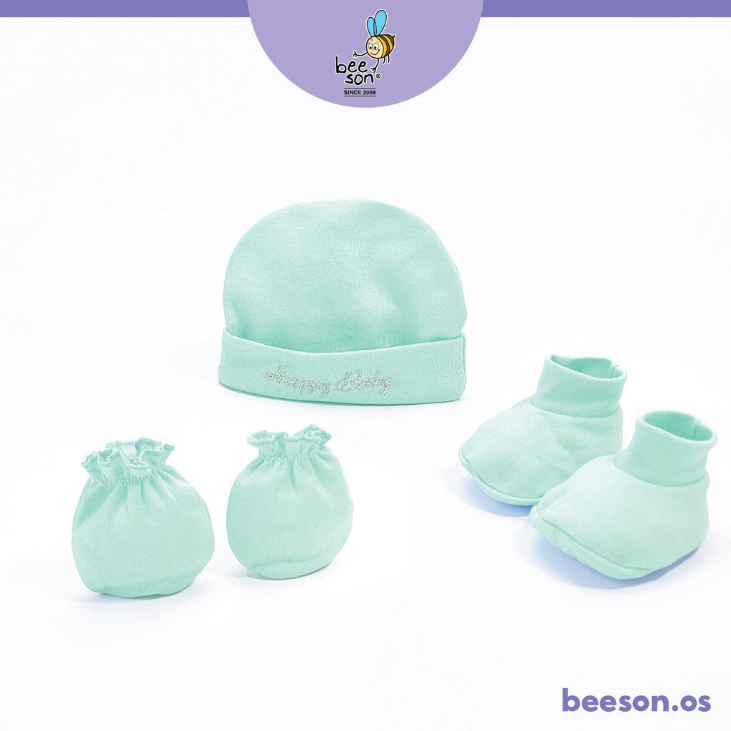 Beeson 3in1 Newborn Happy Baby Mittens & Booties with Bonnet Set 10554