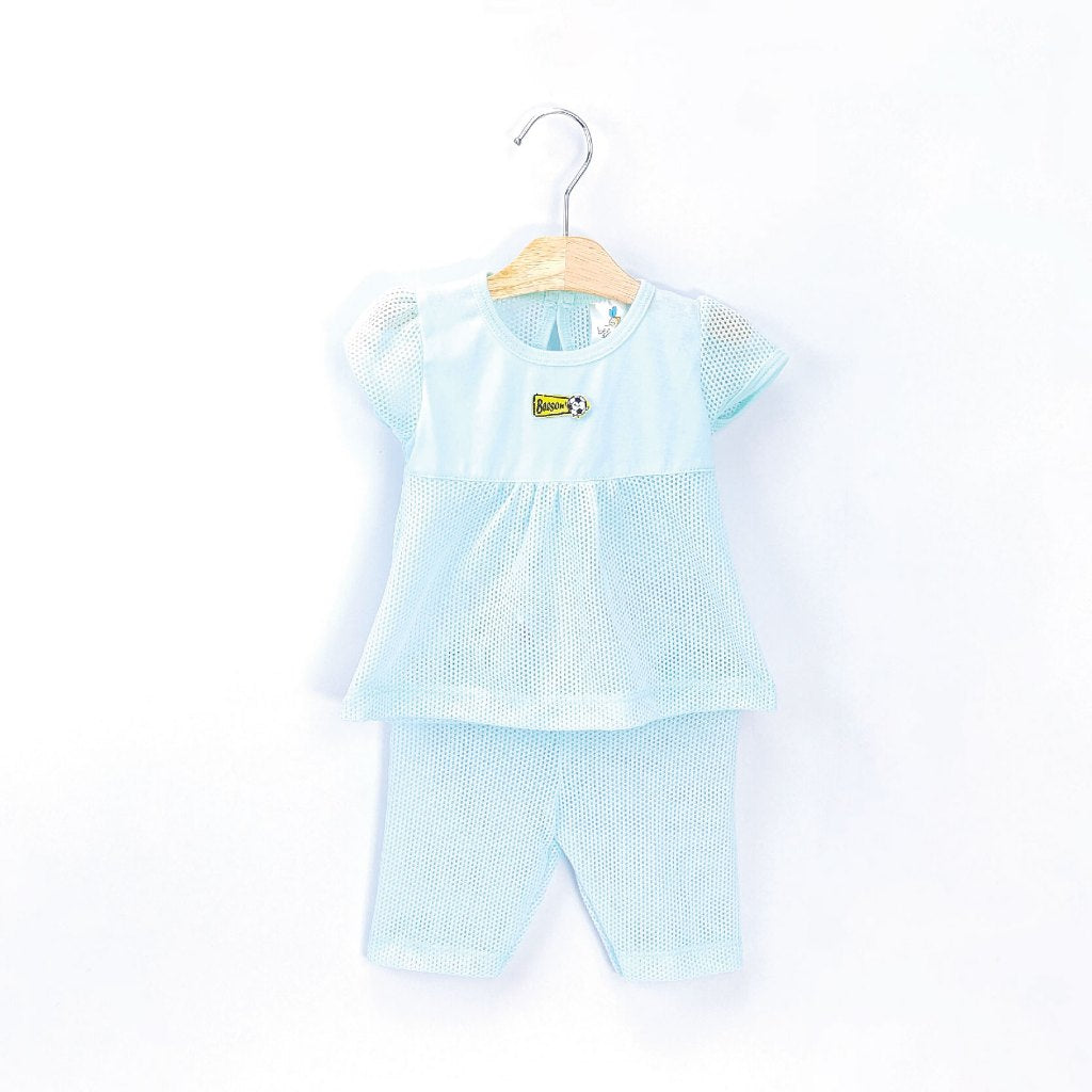 Beeson Newborn Baby Girl Mixed Eyelet Short Sleeve with Long Pants Suit Set 13009