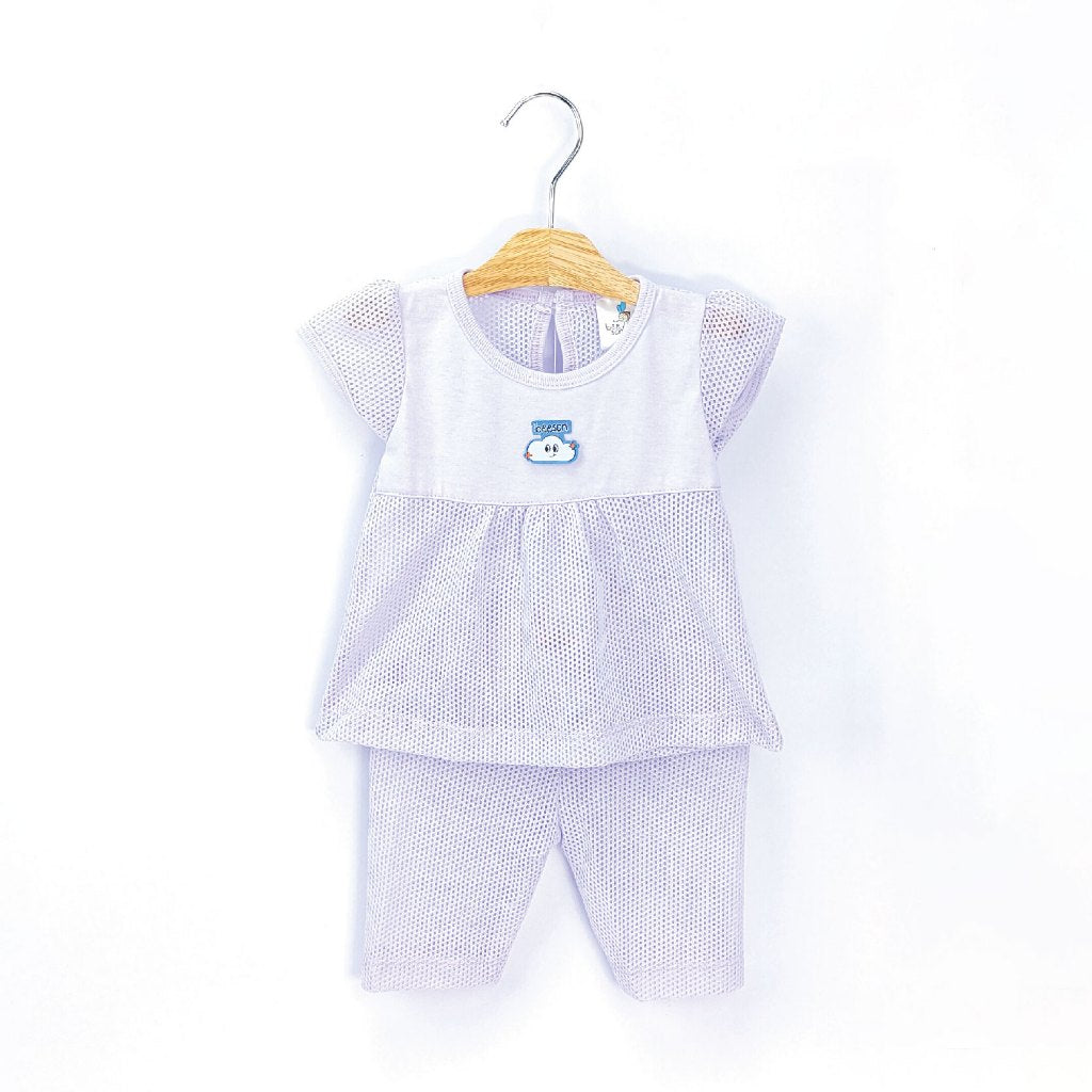 Beeson Newborn Baby Girl Mixed Eyelet Short Sleeve with Long Pants Suit Set 13009