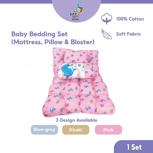 Beeson 4in1 Baby Bedding Set With Pillow + Bolsters + Thick Mattress 10753