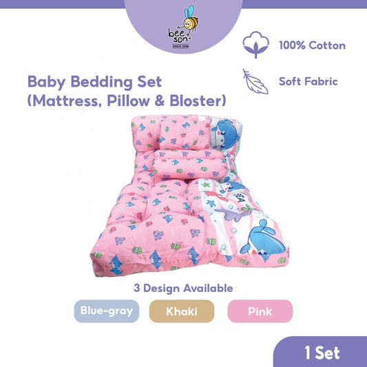 Beeson 4in1 Baby Bedding Set With Pillow + Bolsters + Thick Mattress 10754