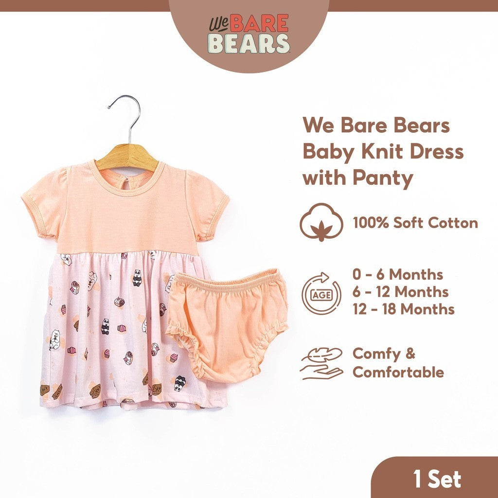 We Bare Bears Baby Girl Short Sleeve Knit Dress With Panty 30046