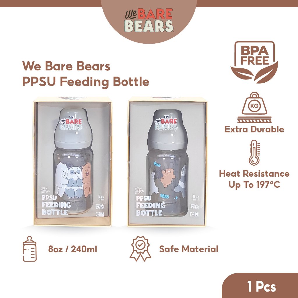 We Bare Bears 8oz/240ml Ultra Premium PPSU Wide Neck Feeding Bottle 30449