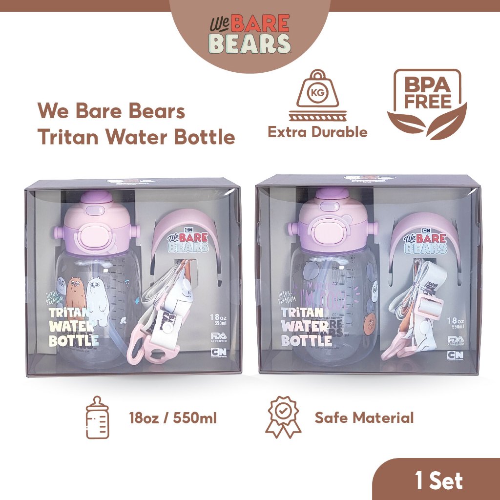 We Bare Bears 18oz/550ml Kids Ultra Premium Tritan Water Bottle With Handle & Strap 30440