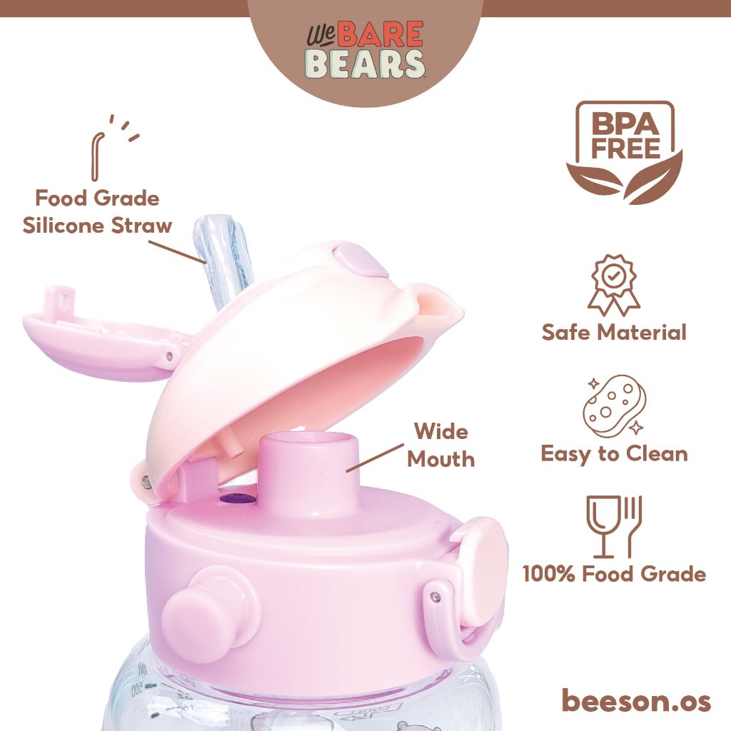 We Bare Bears 18oz/550ml Kids Ultra Premium Tritan Water Bottle With Handle & Strap 30440