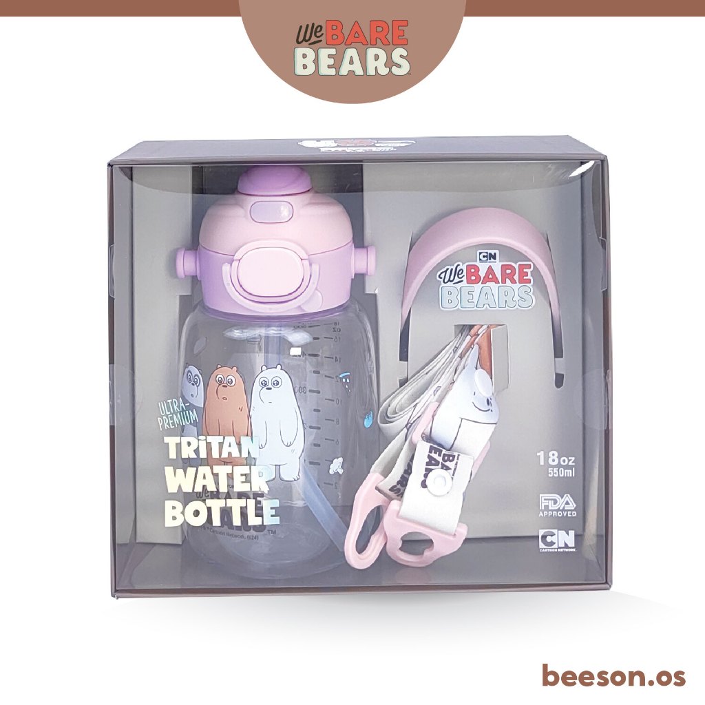 We Bare Bears 18oz/550ml Kids Ultra Premium Tritan Water Bottle With Handle & Strap 30440