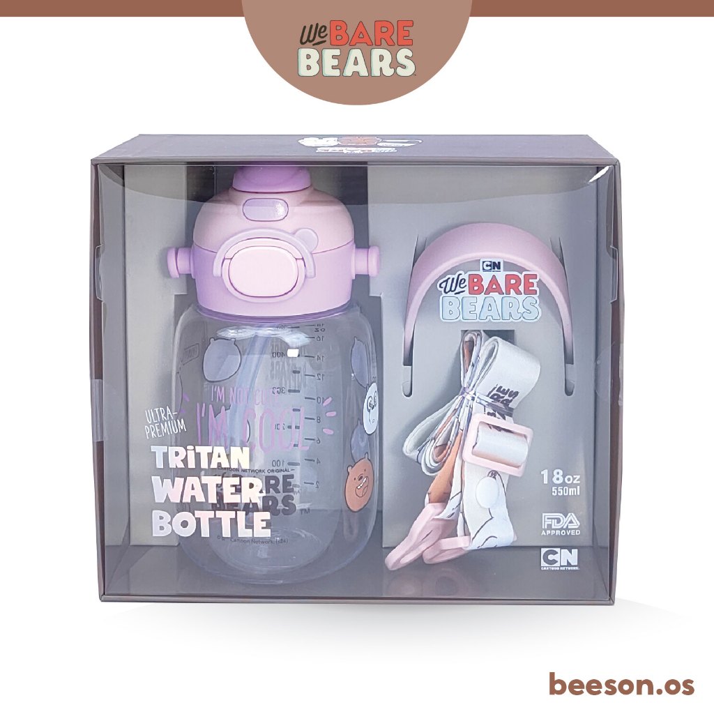 We Bare Bears 18oz/550ml Kids Ultra Premium Tritan Water Bottle With Handle & Strap 30440