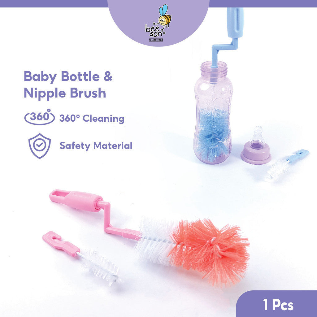 Beeson 2in1 Baby Bottle & Teats Cleaning Brush With 360° Rotating Handle 11232