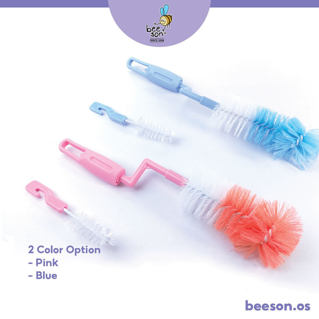 Beeson 2in1 Baby Bottle & Teats Cleaning Brush With 360° Rotating Handle 11232