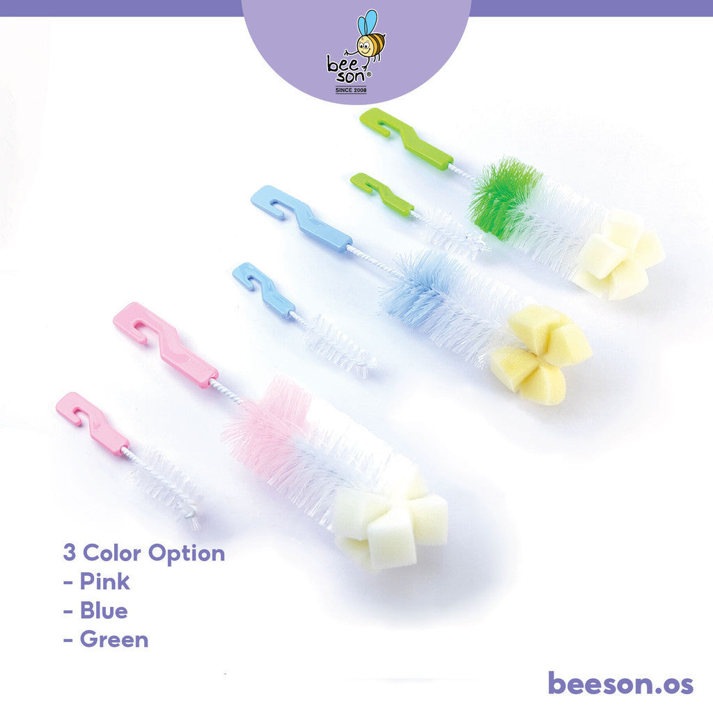 Beeson 2in1 Baby Bottle & Teats Cleaning Brush With Sponge 11234