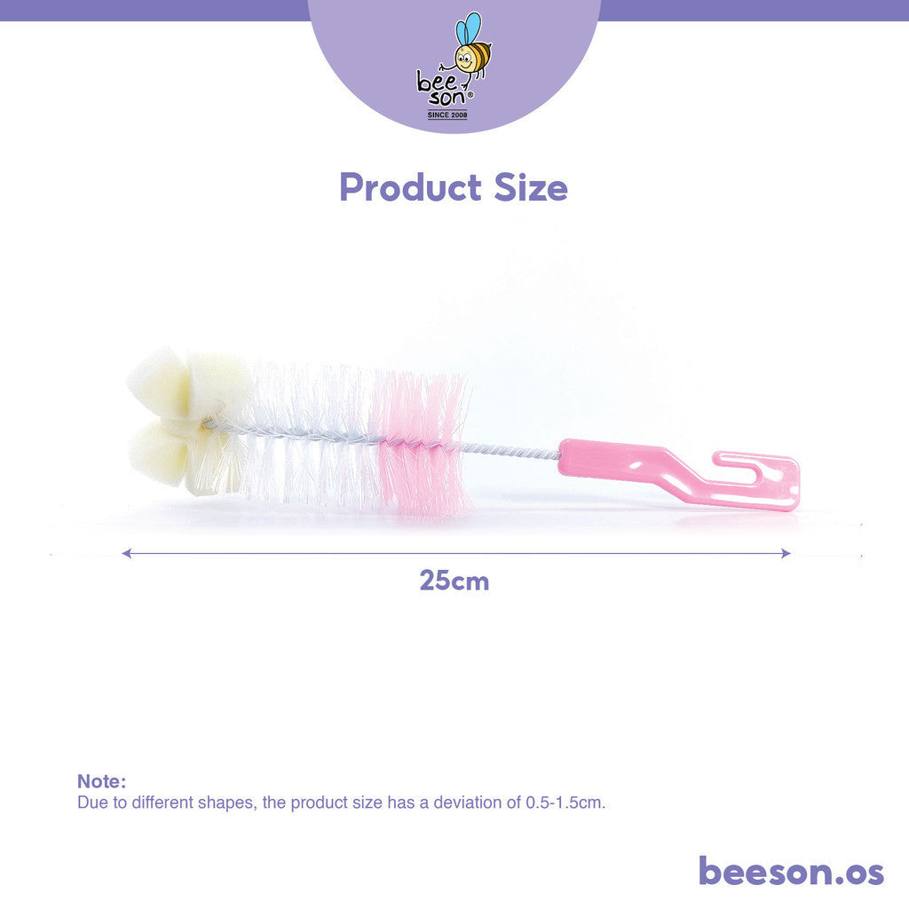 Beeson 2in1 Baby Bottle & Teats Cleaning Brush With Sponge 11234