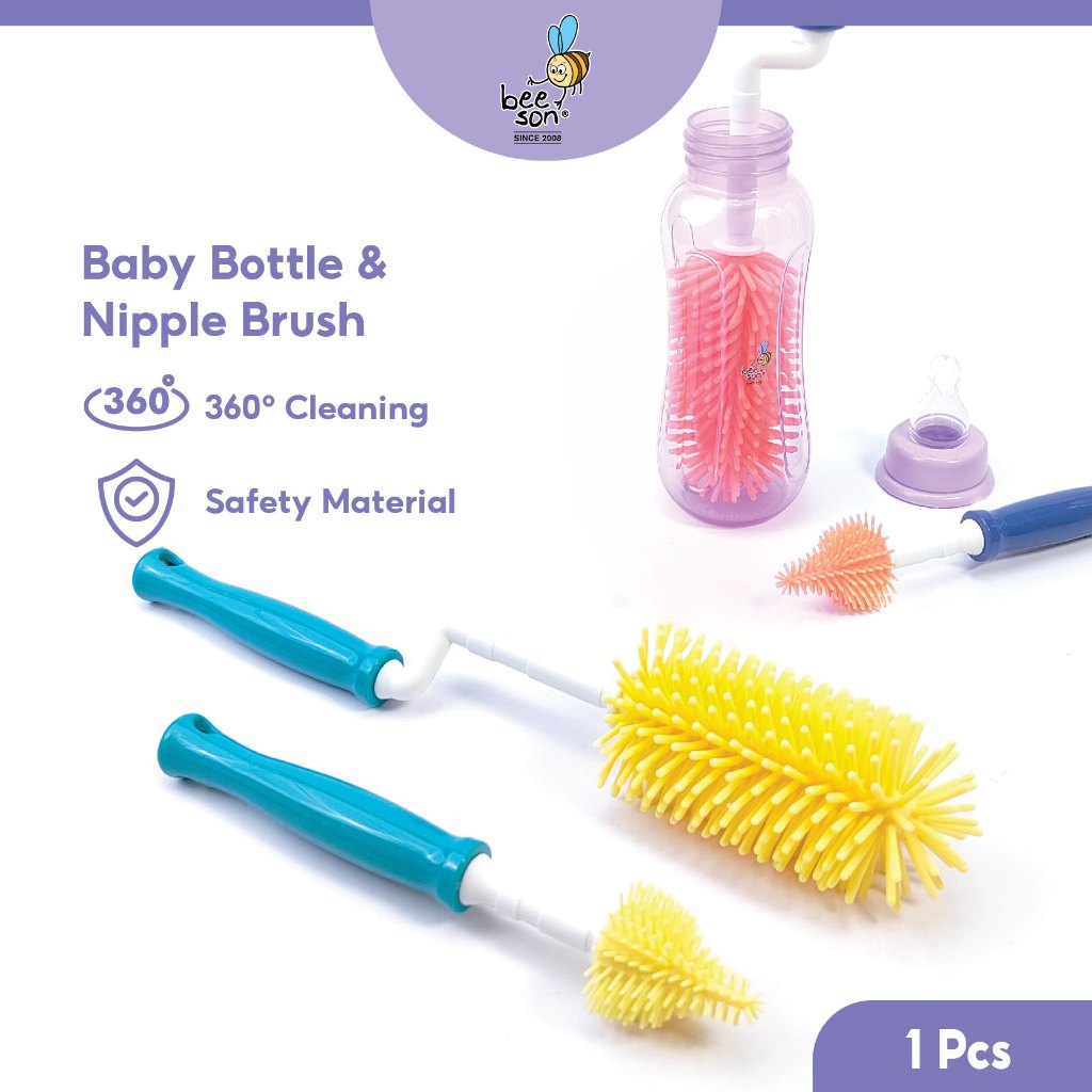 Beeson 2in1 Baby Bottle & Teats Cleaning Silicone Brush With 360° Rotating Handle 11247