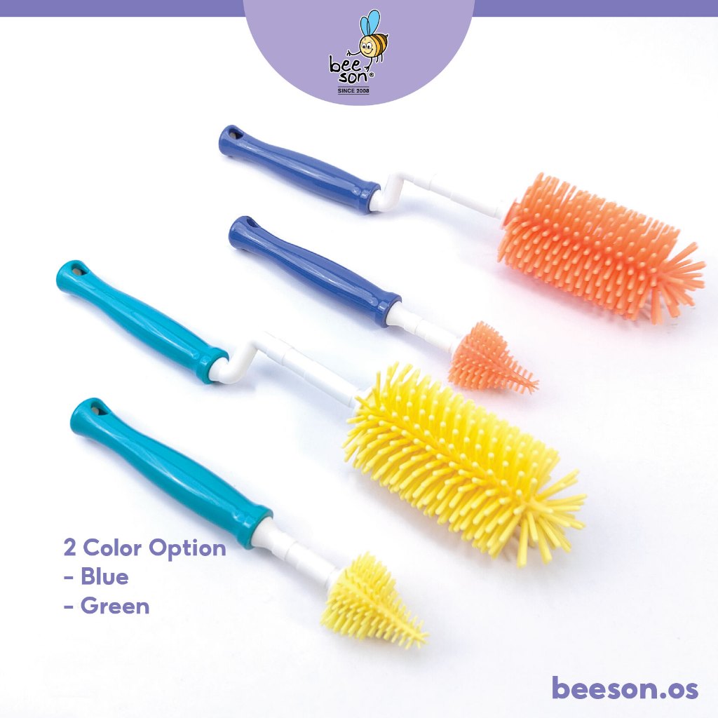 Beeson 2in1 Baby Bottle & Teats Cleaning Silicone Brush With 360° Rotating Handle 11247