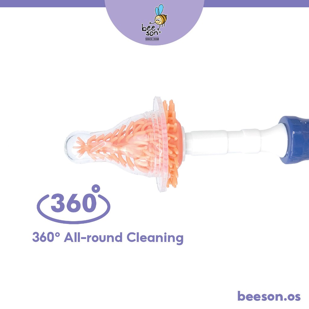 Beeson 2in1 Baby Bottle & Teats Cleaning Silicone Brush With 360° Rotating Handle 11247