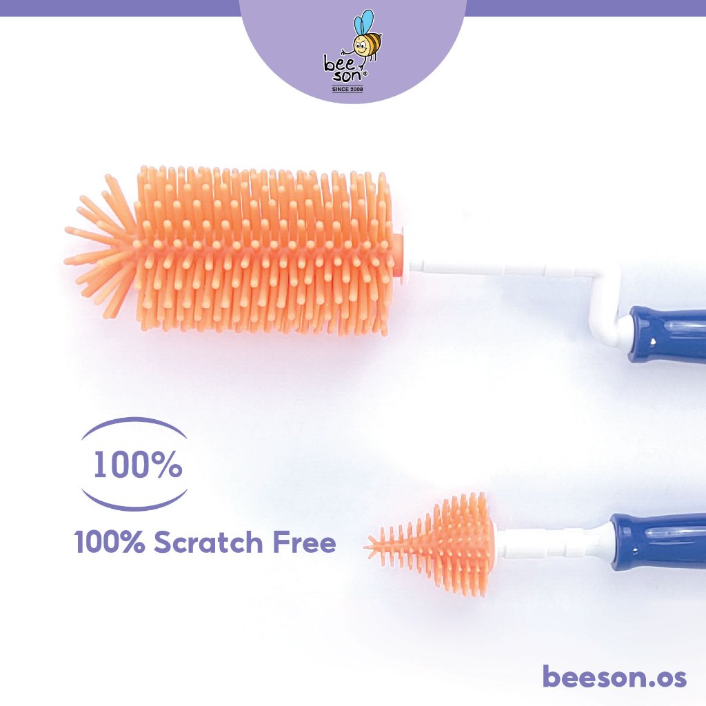 Beeson 2in1 Baby Bottle & Teats Cleaning Silicone Brush With 360° Rotating Handle 11247