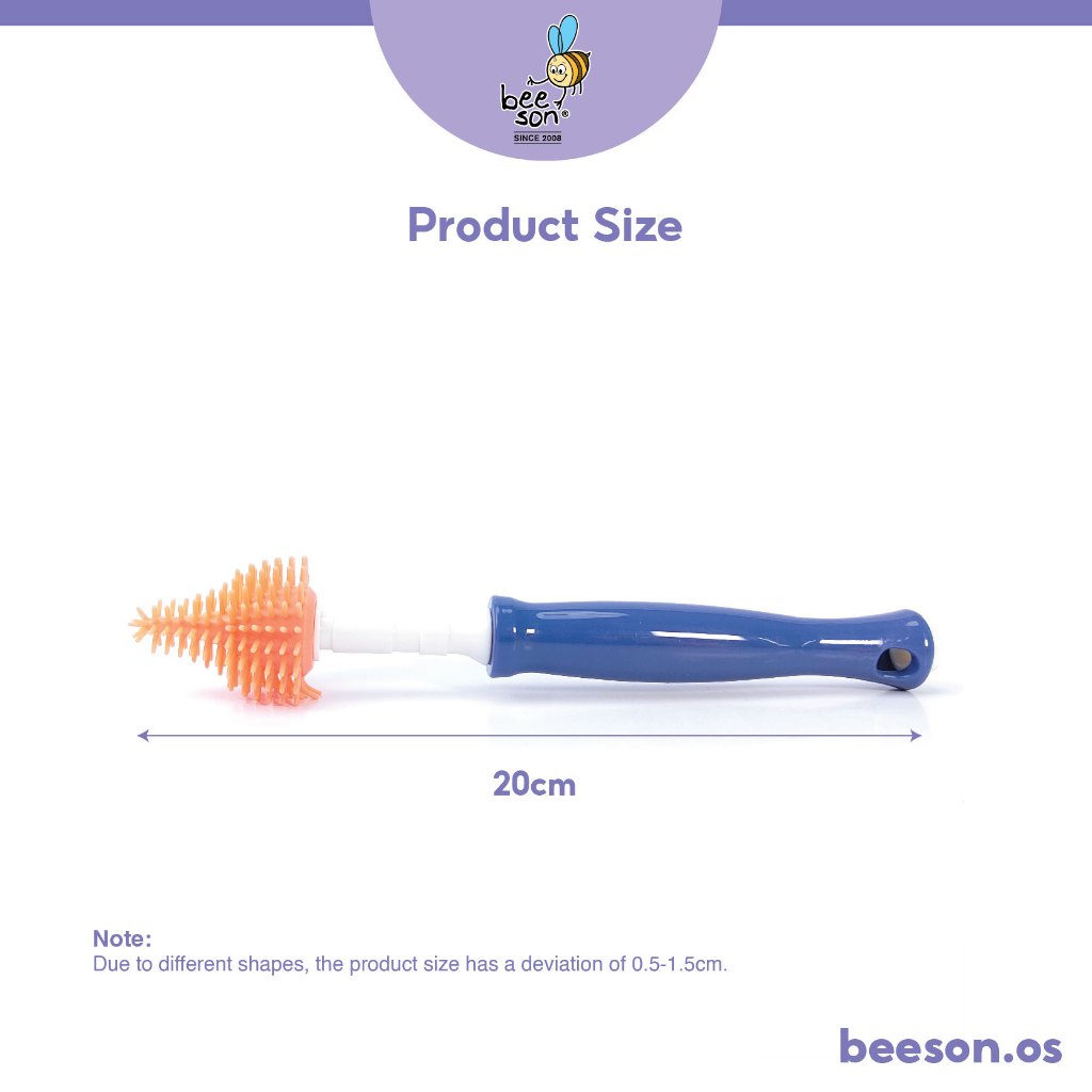 Beeson 2in1 Baby Bottle & Teats Cleaning Silicone Brush With 360° Rotating Handle 11247