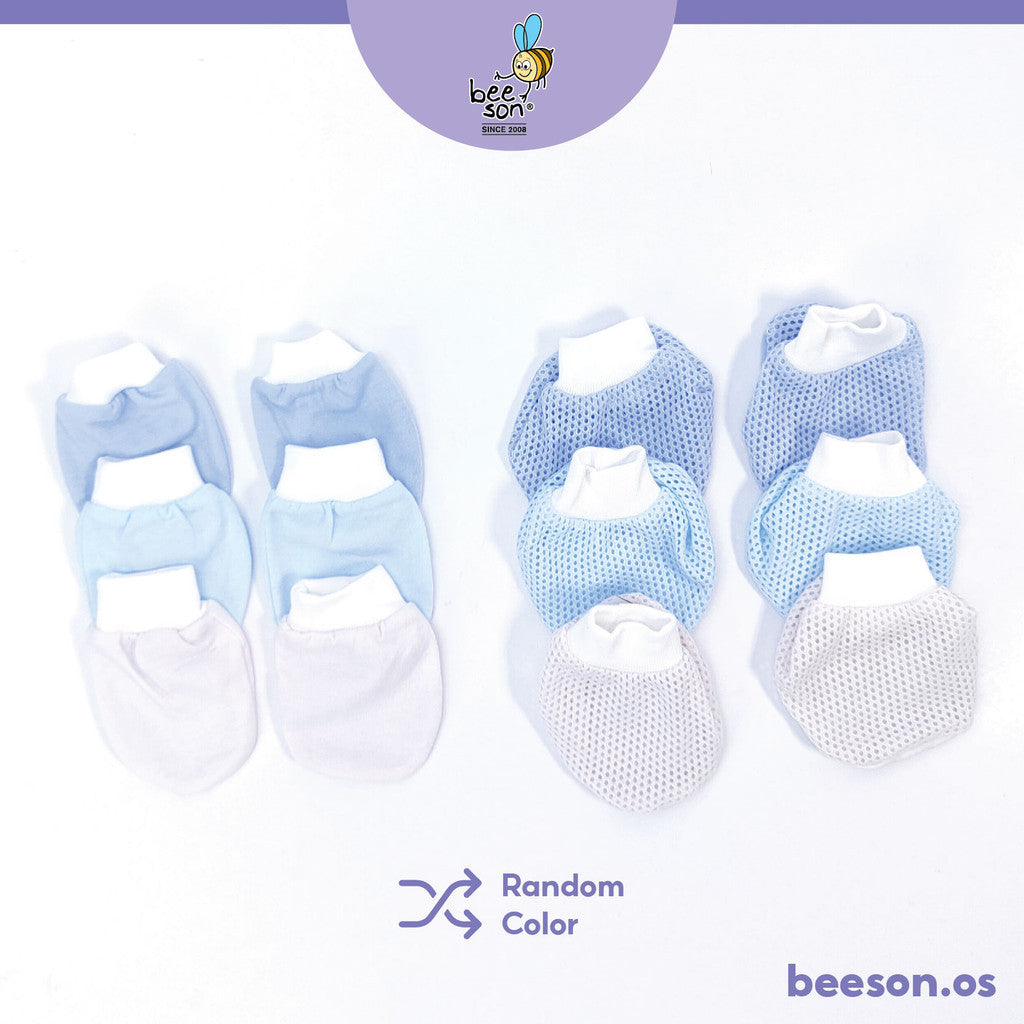 Beeson 3in1 Newborn Baby Eyelet Mittens & Booties Set Mix Colour 10572 AB