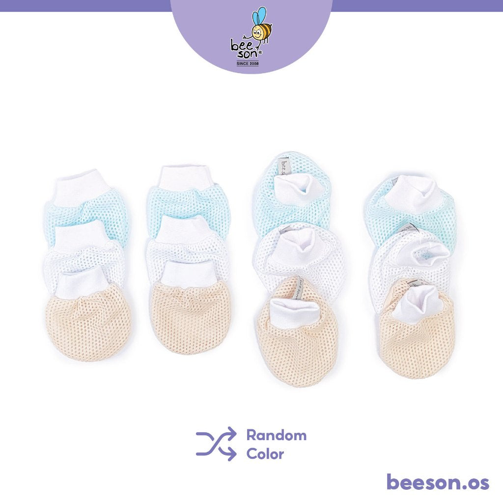 Beeson 3in1 Newborn Baby Eyelet Mittens & Booties Set Mix Colour 10572 AB