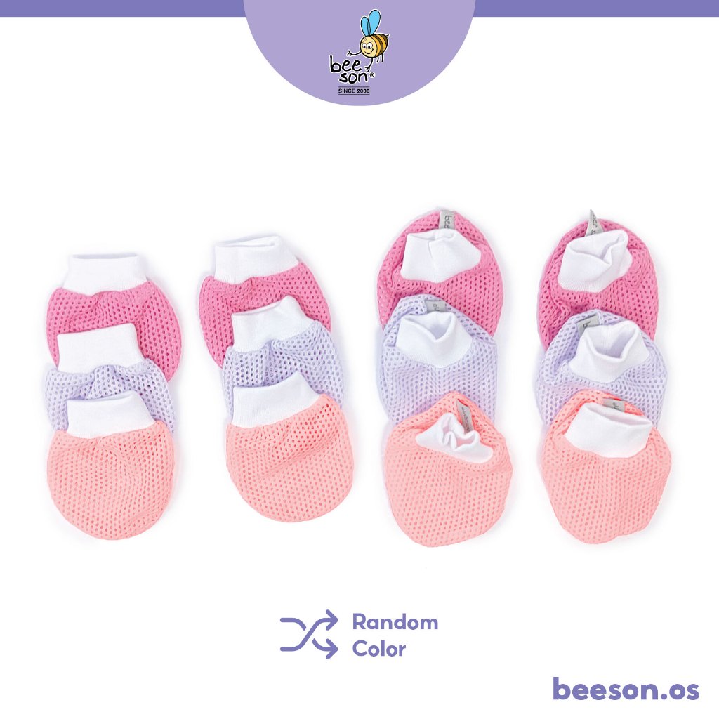 Beeson 3in1 Newborn Baby Eyelet Mittens & Booties Set Mix Colour 10572 AB