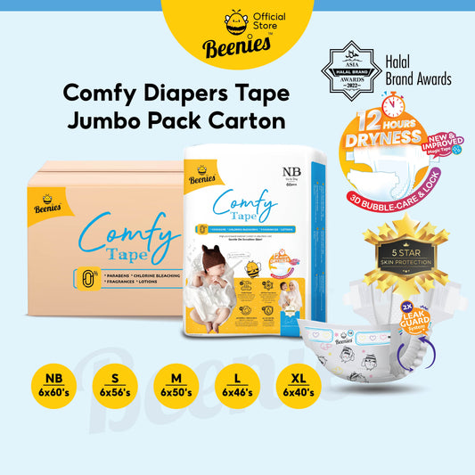 [Carton] Beenies Diapers Baby Comfy Tape Jumbo Pack - 6 packs