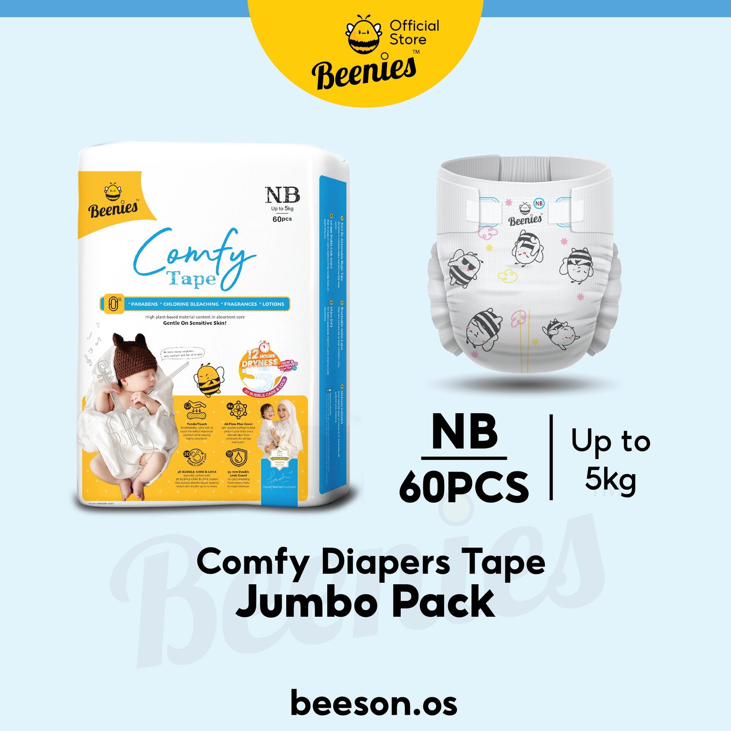 Beenies Diapers Baby Comfy Tape Jumbo Pack